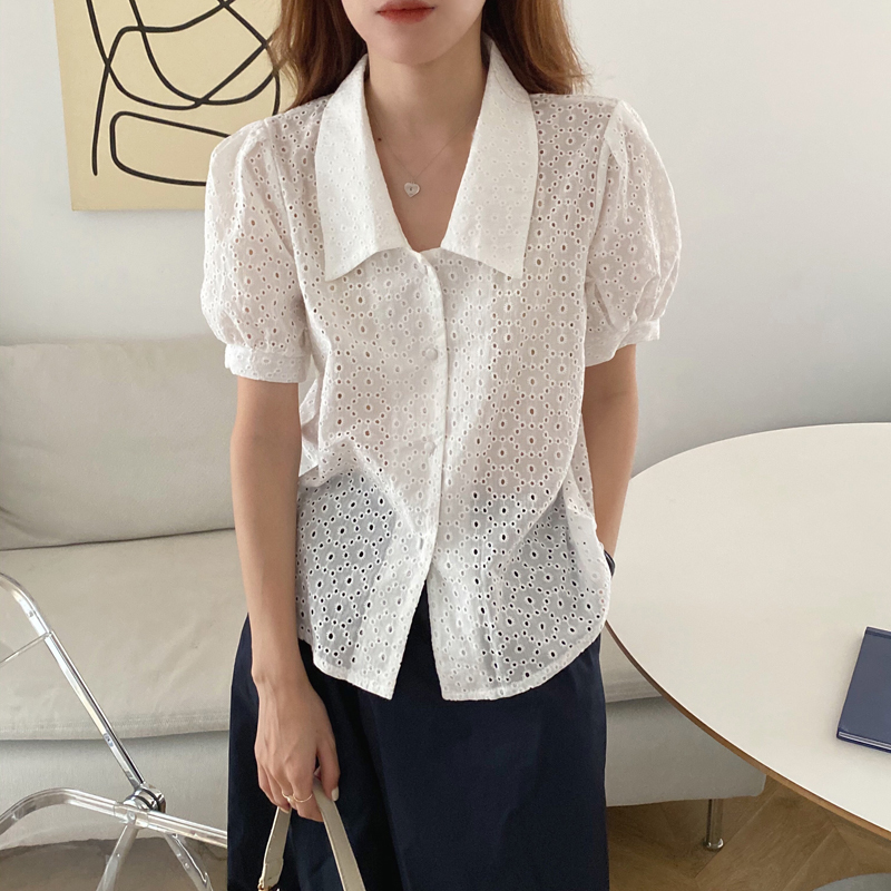 Summer Office Lady Elegant Blouse Shirt Woman Short Sleeve White Blouses Women Solid Soft Tops Blusa Feminina Kimono 210421