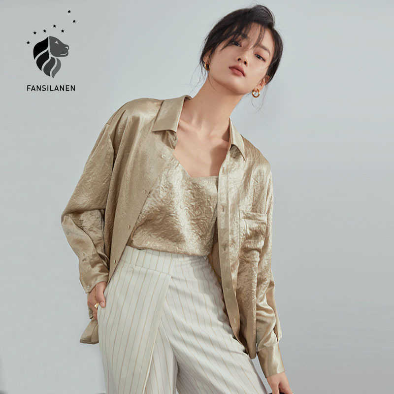 FANSILANEN set satin elegant blouse shirt Women spring long sleeve oversize black top Female casual button up 210607, Champagne
FANSILANEN set satin elegant blouse shirt Women spring long sleeve oversize black top Female casual button up 210607, Champagne