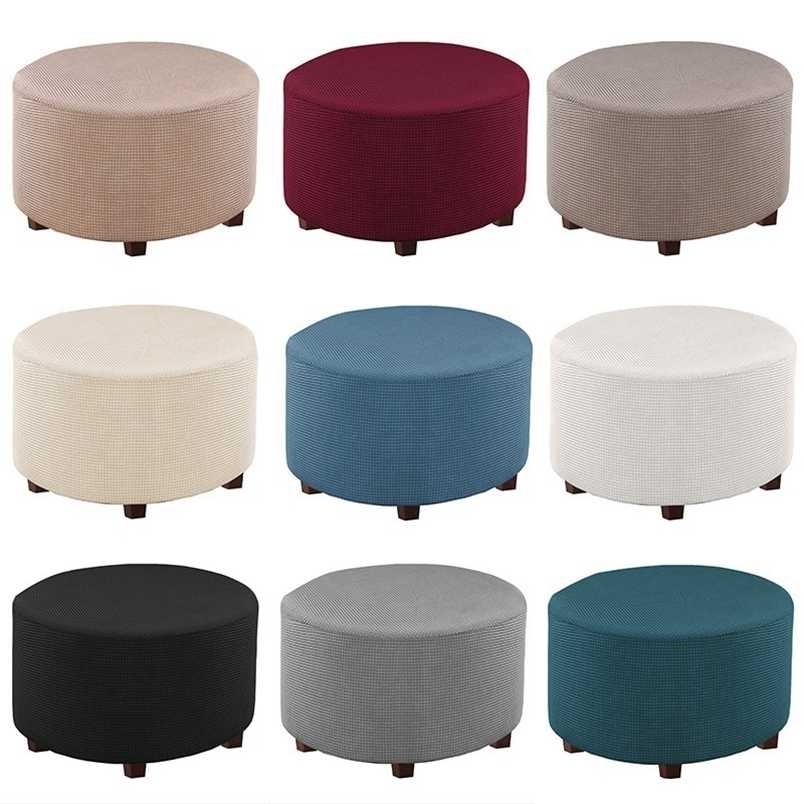 Washable Stretch Footrest Ottoman Cover Spandex Round Stool Slipcover Footstool Protector Chair for Living Bedroom 211207