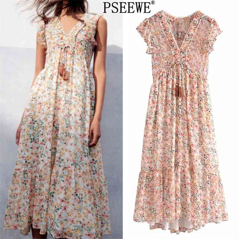 Dress Woman Floral Print Chiffon Midi Summer Women Elegant Ruffle Short Sleeve Cottagecore Long es 210519 
Dress Woman Floral Print Chiffon Midi Summer Women Elegant Ruffle Short Sleeve Cottagecore Long es 210519