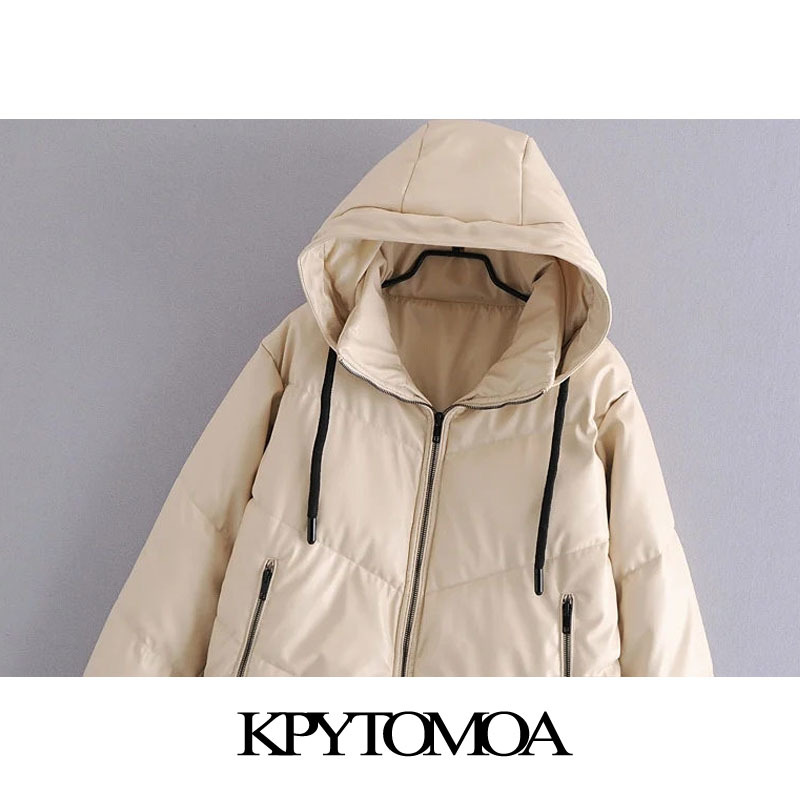 Women Fashion Faux Leather Padded Jacket Thick Warm Parka Coat Long Sleeve Pockets Female Outerwear Chic Tops 210420