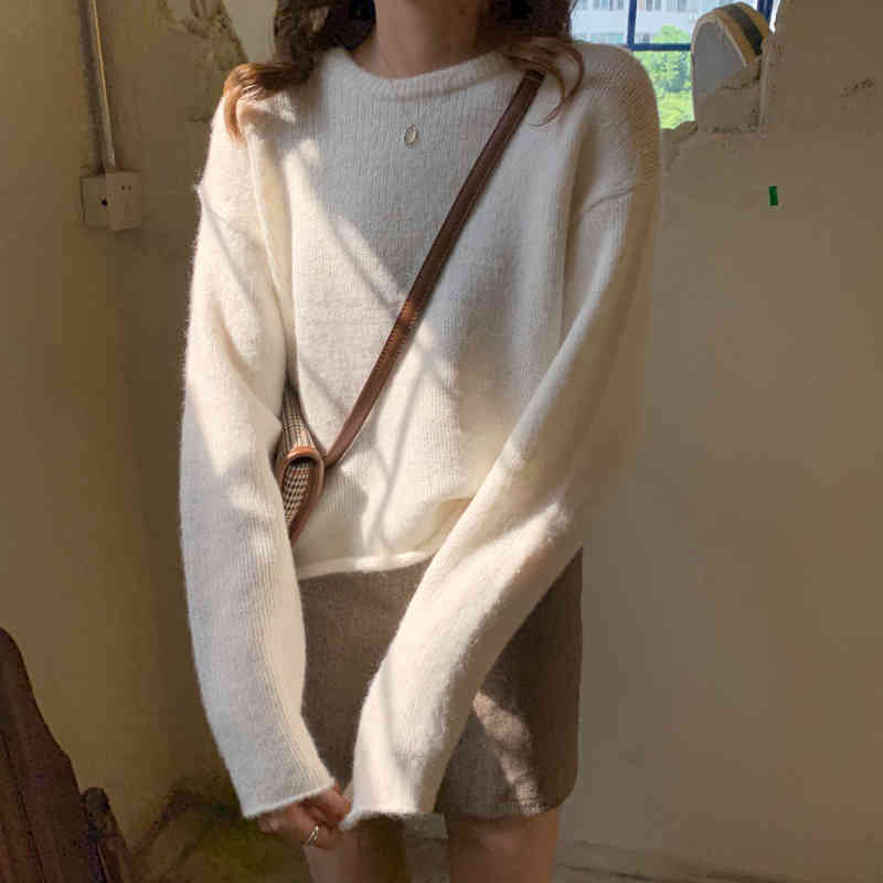 3 colors Korean style Basic short Knitted Sweater Women Autumn Winter soild Color roll up sweaters and pullovers womens (C9399) 210423