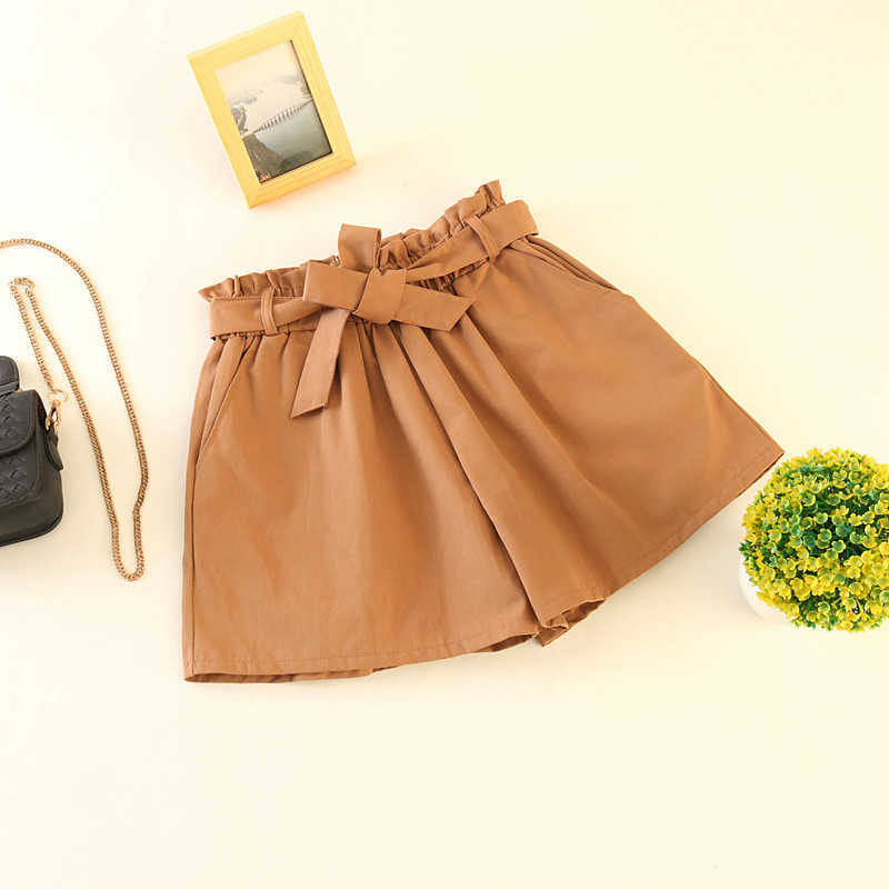 Elastic waist tie bow Loose Cotton shorts Womens summer Korean ruffles wide leg for women wild casual Shorts 210714