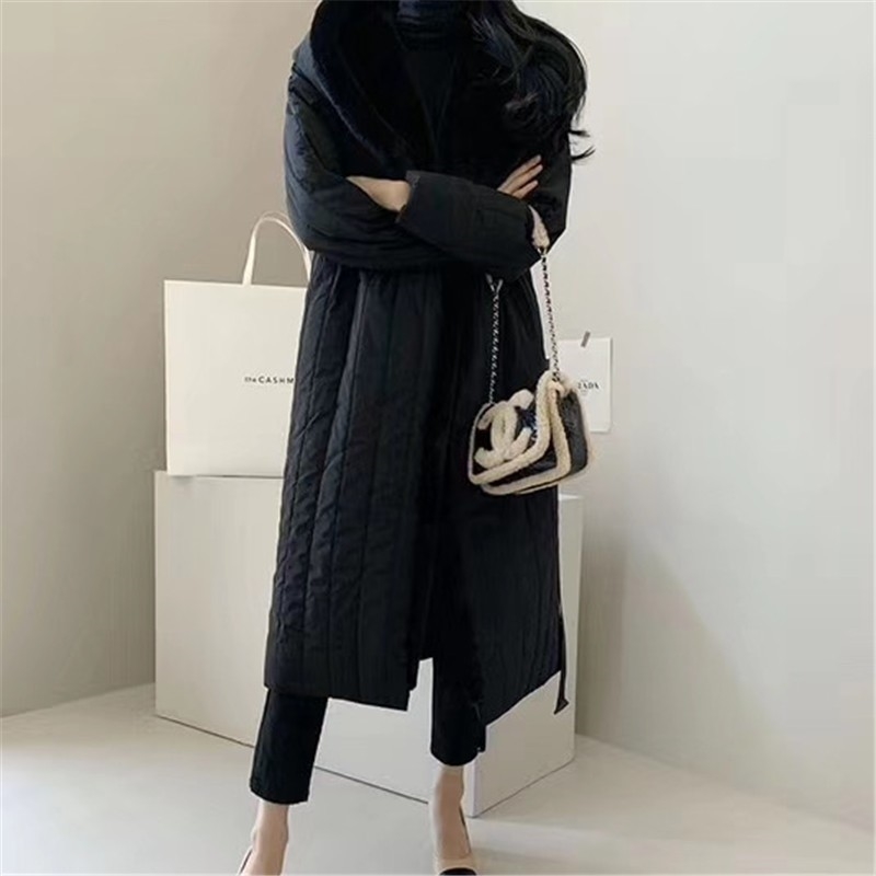 Winter Korean Thicken Faux Mink Hooded Women Long Coat Full Sleeve Belted Warm Fashion Elegant Ladies Parka Outercoat 210514
