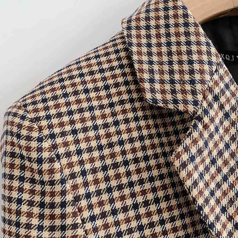 Vintage Woman Plaid Suit Blazer Fashion Ladies Autumn Casual Elegant jacket Femal Double breasted Coat 210515