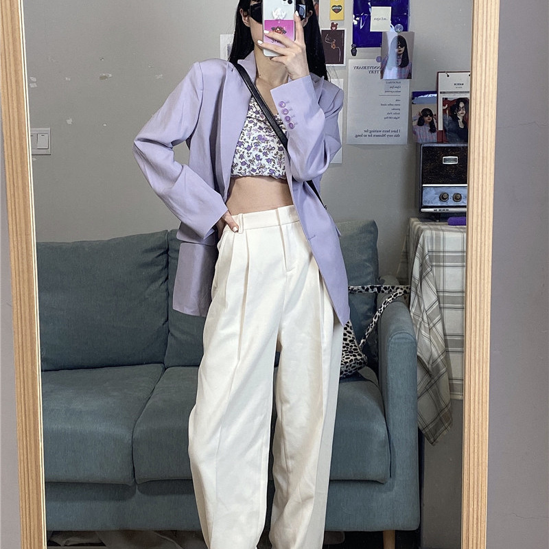 Spring Women Purple Thin OL Elegant Korean Chic Blazer Feminino Sweet Solid Coat Vintage 16213 210415