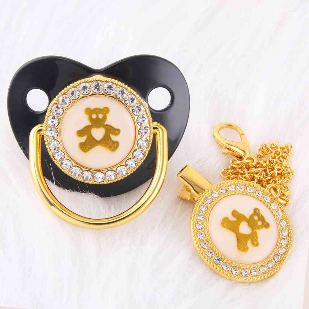 Bling White Cartoon Bear Baby Pacifier Lollipop Elegant Infant Dummy Chupeta Cocka Baby Shower Gift 210407