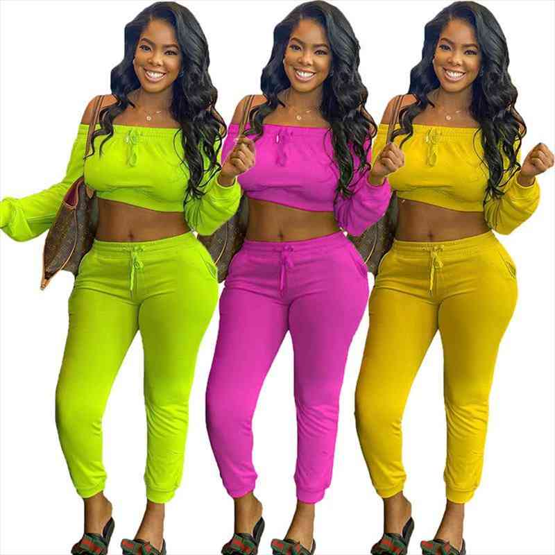 women 2 pcs sets fashion autumn one-word neck wrapped chest solid color waist long sleeve sports suit wholesale dropshpping, White
women 2 pcs sets fashion autumn one-word neck wrapped chest solid color waist long sleeve sports suit wholesale dropshpping, White