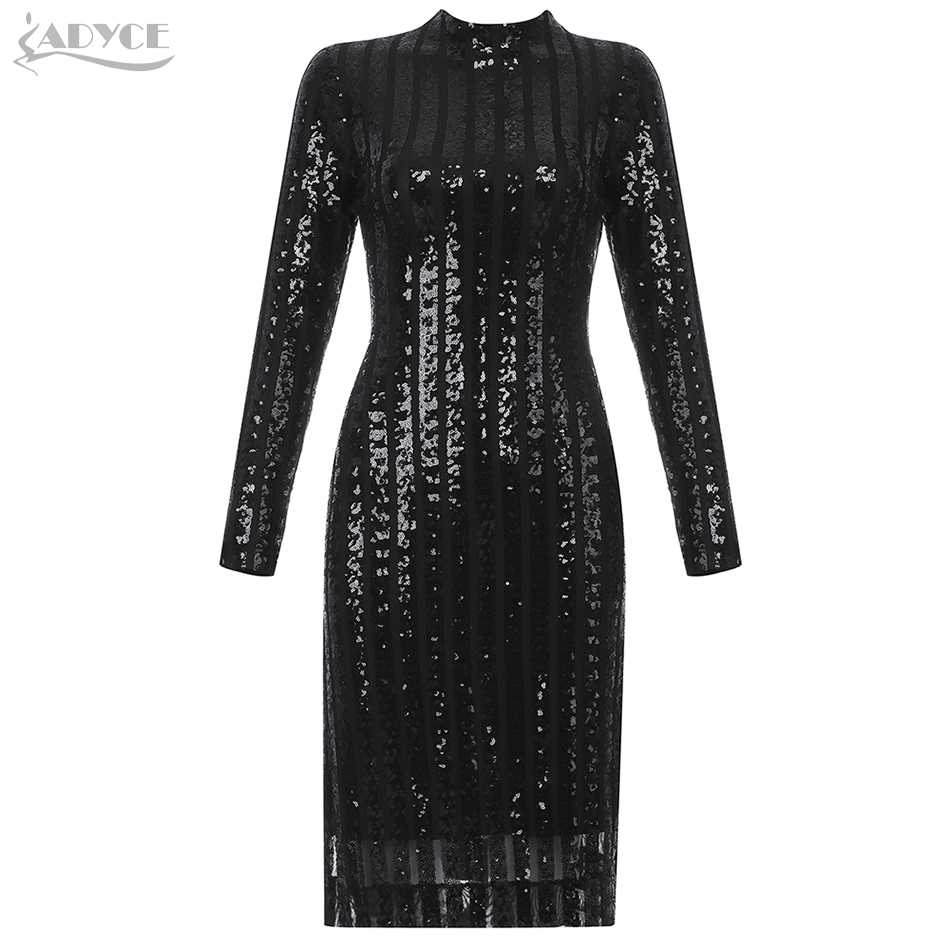 Winter Sequined Bodycon Bandage Dress Women Sexy Long Sleeve Black Midi Club Celebrity Evening Runway Party 210423