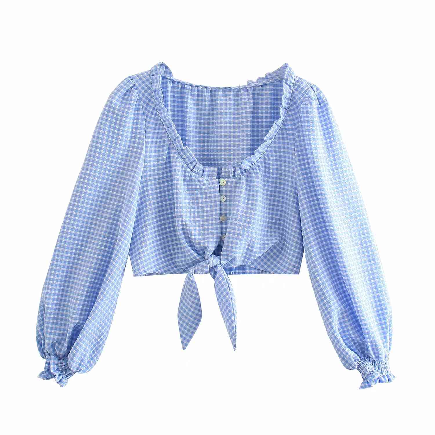 Elegant Blue Plaid Square Collar Women Blouse Summer Retro Single Breasted Cropped Female Shirt Bow Elastic Waist Tops 210521
Elegant Blue Plaid Square Collar Women Blouse Summer Retro Single Breasted Cropped Female Shirt Bow Elastic Waist Tops 210521