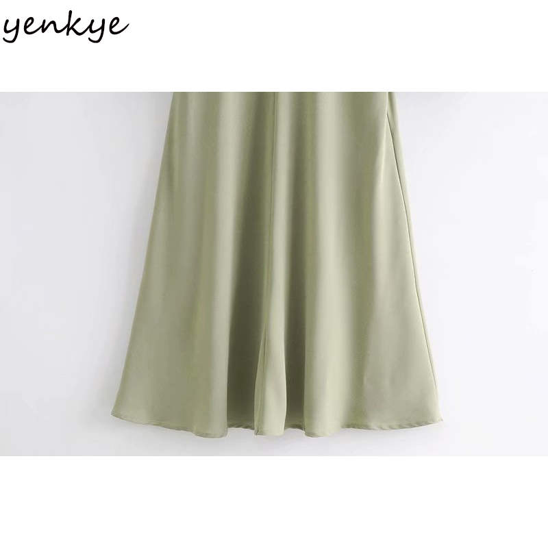 YENKYE Vintage Solid Color Long Maxi Dress Women Front Knot Long Sleeve Lapel Collar A-line Casual Winter Dress Plus Size Robe 210515