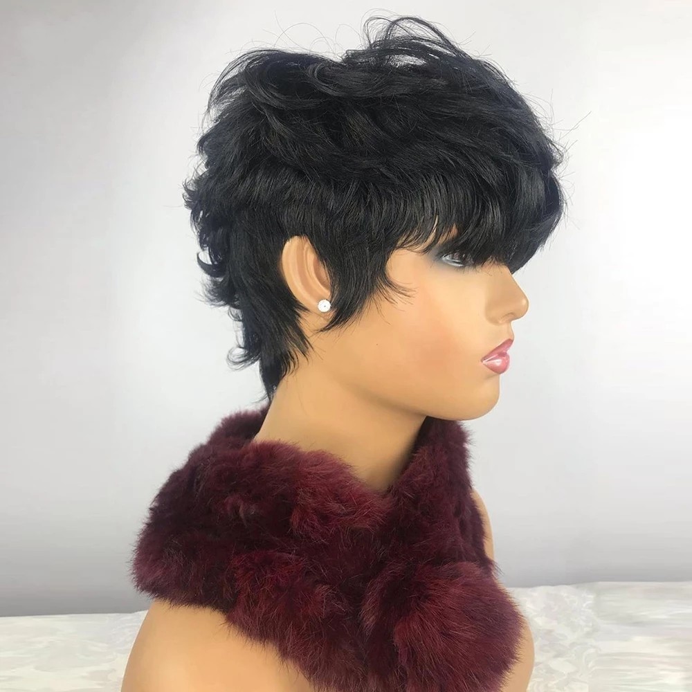 Wholesale Short Bob Wig Pixie Cut Brazilian Virgin Human Hair No Lace Front Wigs With Bangs Glueless For Black Women