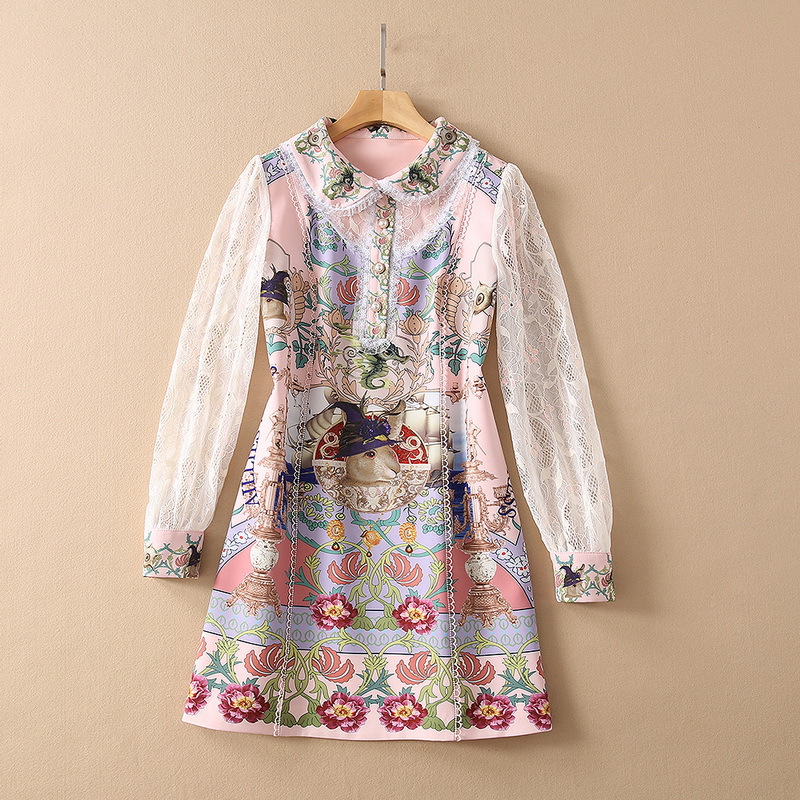 2021 Fall Long Sleeve Peter Pan Neck Pink Floral Print Lace Panelled Buttons Short Mini Dress Elegant Casual Dresses 21W211651
2021 Fall Long Sleeve Peter Pan Neck Pink Floral Print Lace Panelled Buttons Short Mini Dress Elegant Casual Dresses 21W211651