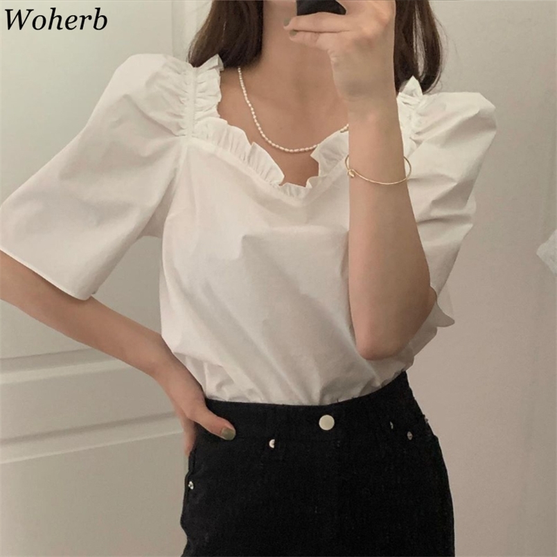 Ruffles Square Collar Blouse Women Summer Puff Sleeve White Shirts Korean Chic Gentle Tops Elegant Blusas Mujer 210519
Ruffles Square Collar Blouse Women Summer Puff Sleeve White Shirts Korean Chic Gentle Tops Elegant Blusas Mujer 210519