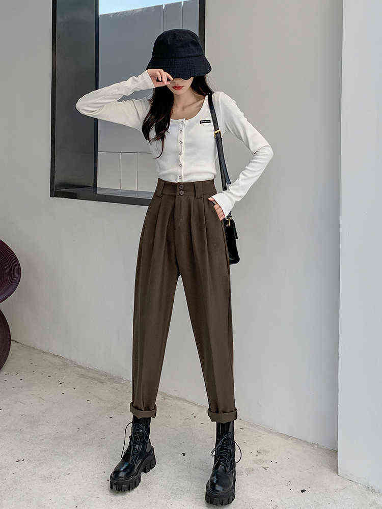 Women OL Style Loose Suit Pant Spring Autumn High Waist Harem Pants Female Street Wear Mujer Pantalon Fashion Drop 211115