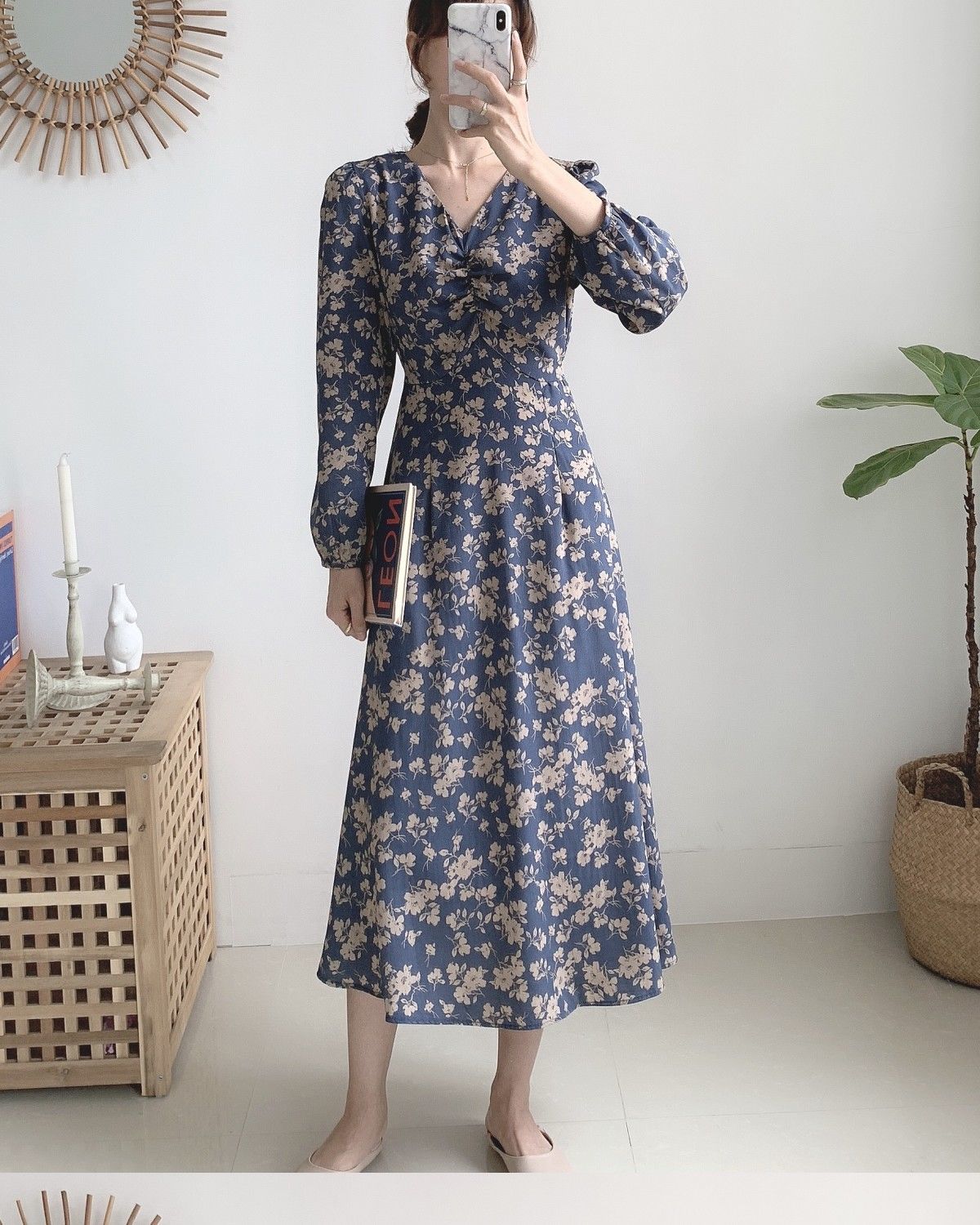 Fashion Spring Autumn Women Floral Printed Chiffon Maxi Dresses Female Long Sleeve V-neck Elegant Dress Mujer Vestidos 210514