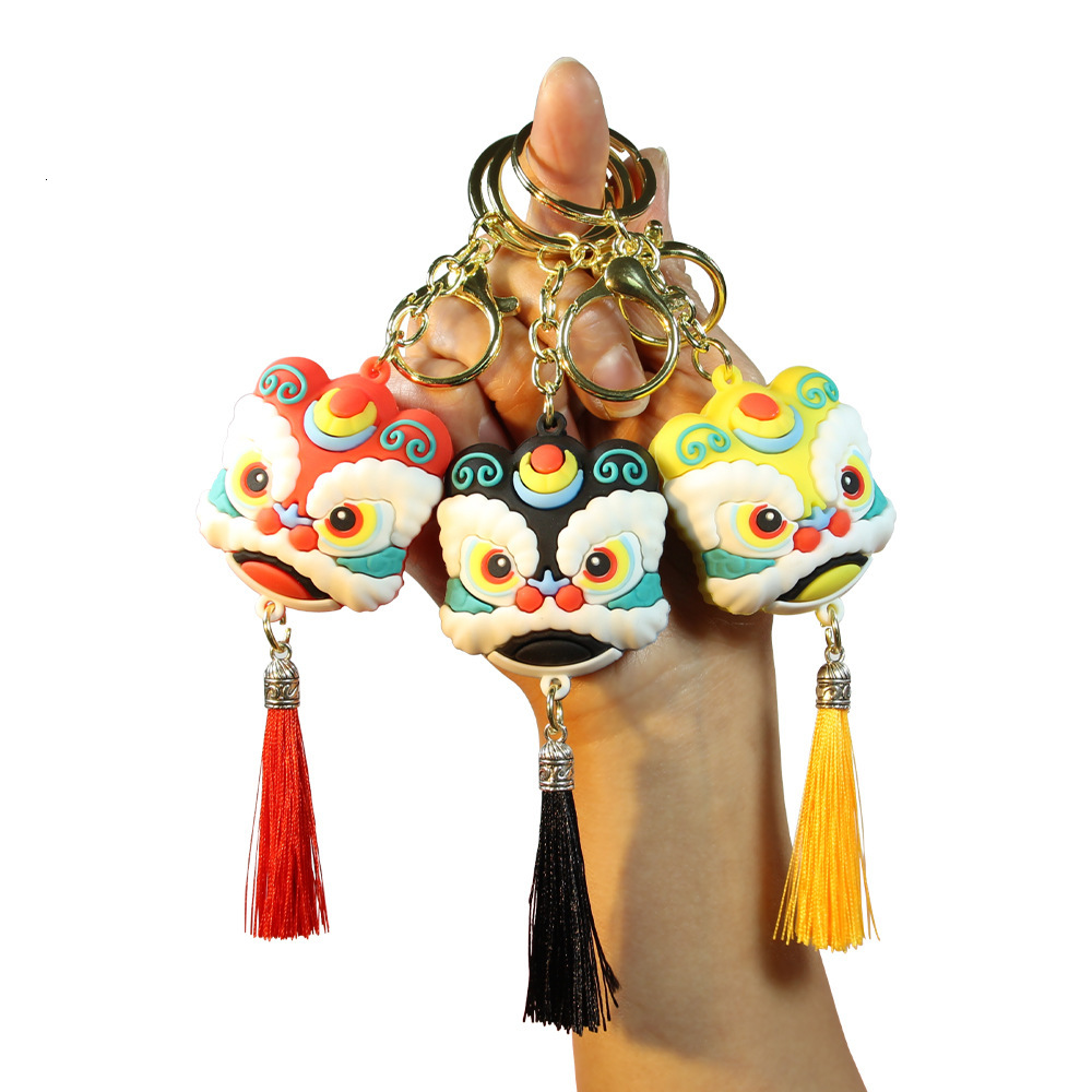 Key Rings Creative Chinese Style Lion Dance Doll Chain Pendant Simple National Fashion Black Awakening Tassel
