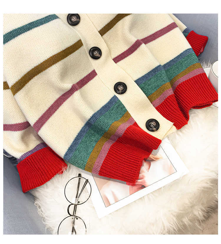 H.SA Women Cardigans and Sweater Girls Colorful Rainbow Striped Knitted Cardigans Oversized Spring Autumn Knit Jacket Coat 210716