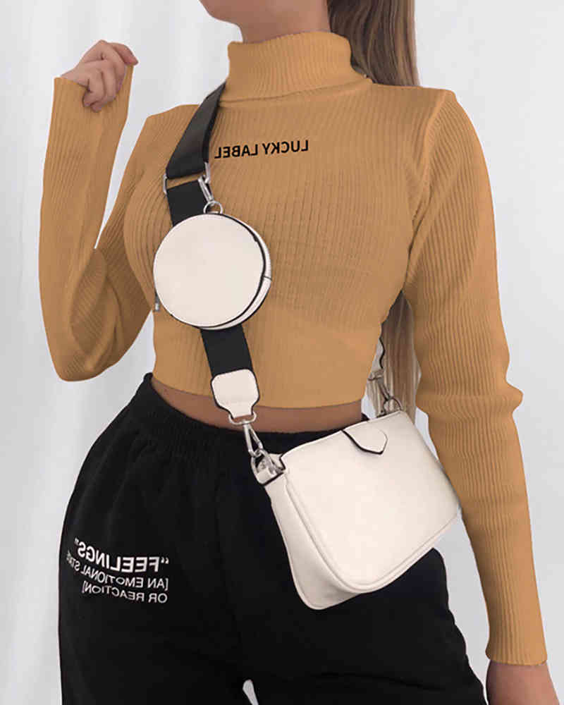 Spring Summer Women Sexy Plain Letter Embroidery Long Sleeve Crop Top Ladies Casual Long Sleeve Skinny Blouse Femme Outfits 210415