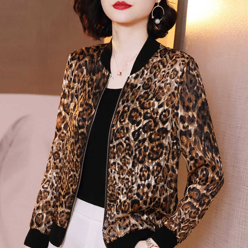 Womens Jackets And Coats Long Sleeve Woman Jacket Zipper Cardigan Jacket Women Leopard Chiffon Women Jacket Jackets D383 210602