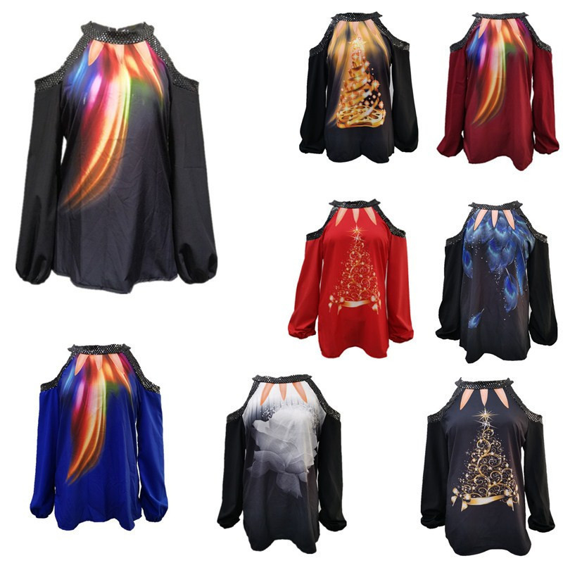 Women Fashion Casual Tops O-Neck Strapless Shoulder Long Sleeve Feather Printing Loose T-shirt Female Plus Size 5XL 210517, Black stars
Women Fashion Casual Tops O-Neck Strapless Shoulder Long Sleeve Feather Printing Loose T-shirt Female Plus Size 5XL 210517, Black stars