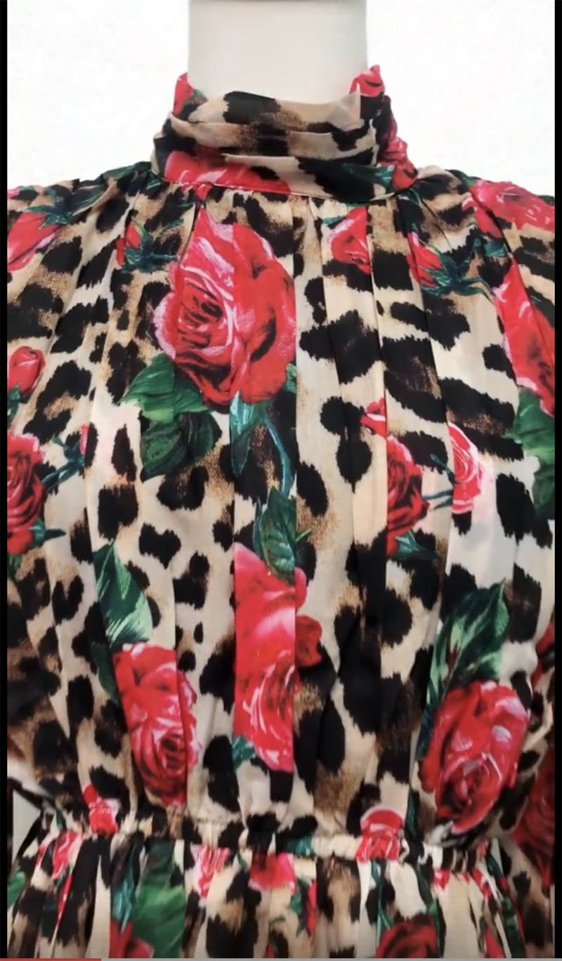 Spring Fashion Runway Maxi Dress Women's Long Sleeve Vintage Tiered Tulip Leopard Floral Printed vestidos 210421