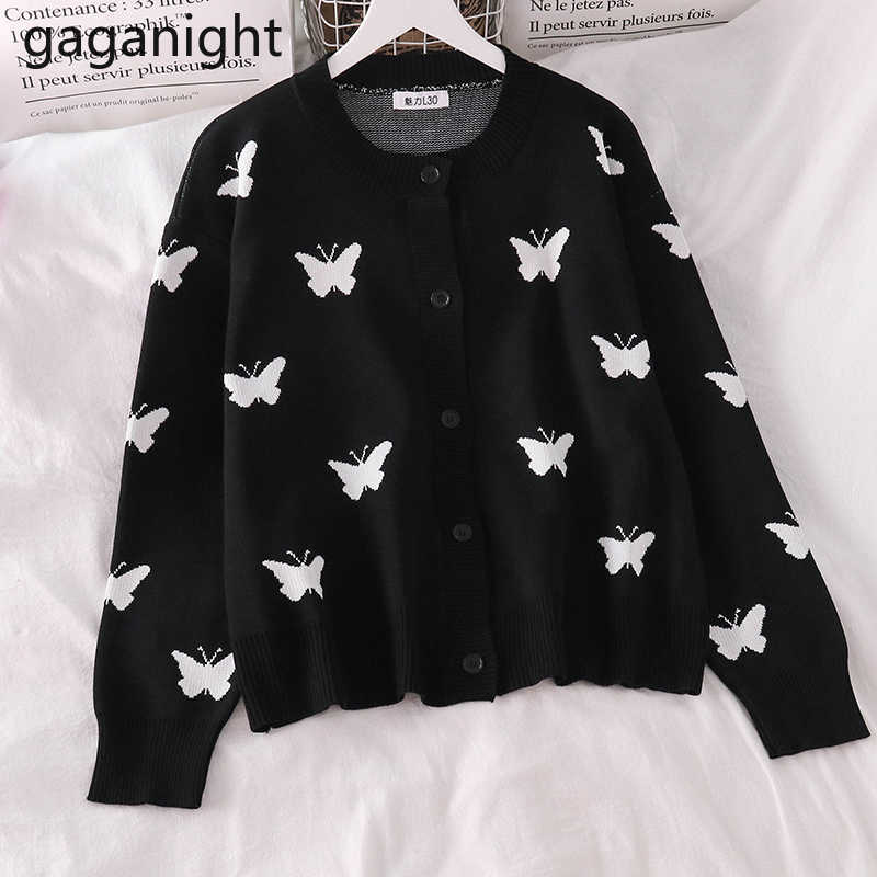 Butterfly Women Knitted Cardigan Long Sleeve Single Breasted Fashion Kardigan Casual Loose Cardigans Chic Korean Tops 210601