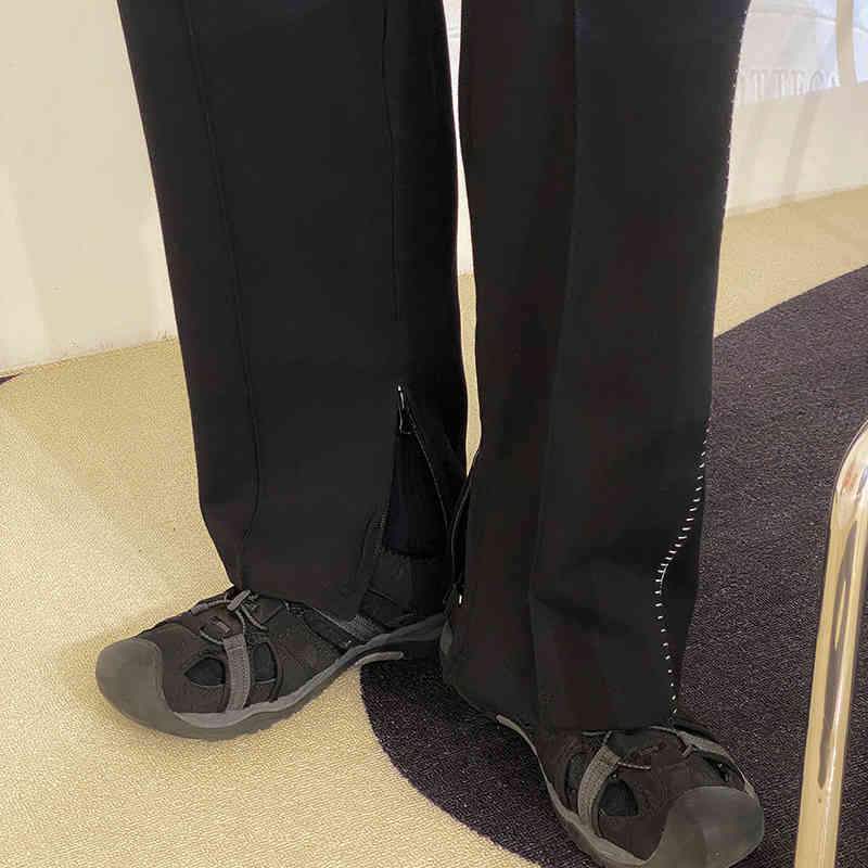 IEFB Men's Sports Casual Pants Korean Fashion Loose Straight Zipper Split Hem Black Sweatpants Spring Summer 9Y6916 210524