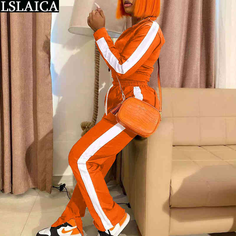 2 Piece Set Fall Clothes for Women Solid Long Sleeve Crop Top Drawstring Pants Sets Casual Sportswear Outfits Fashion Tracksuit 210520