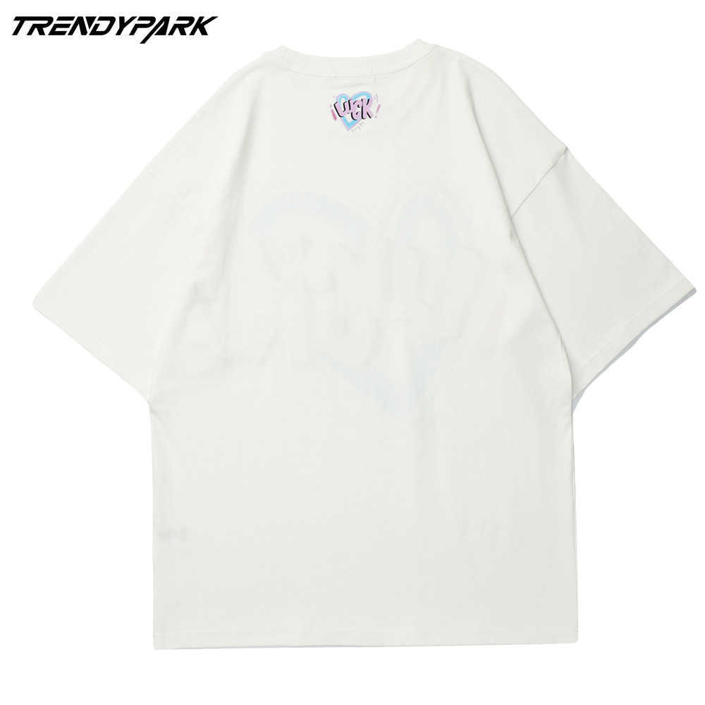 Men's Luck T-shirt Summer Short Sleeve Reflector Embroidery Tee Hip Hop Oversized Cotton Casual Harajuku Streetwear Top Tshirts 210601