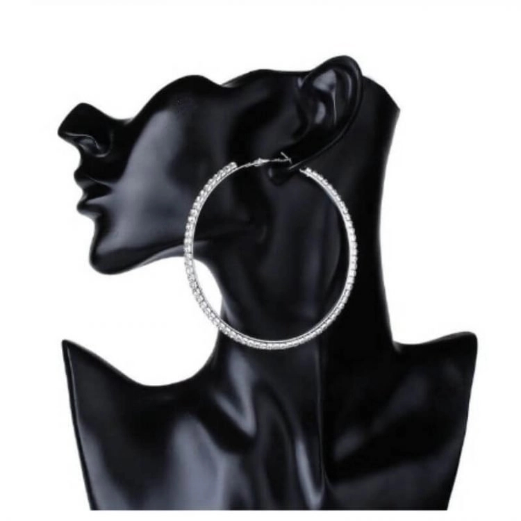 Boutique Hiphop Brand Crystal Large Hoop Earrings Gold Silver Tone Big Rhinestone Clip on Circle Earring for Women Youth Personality Party Wedding Jew