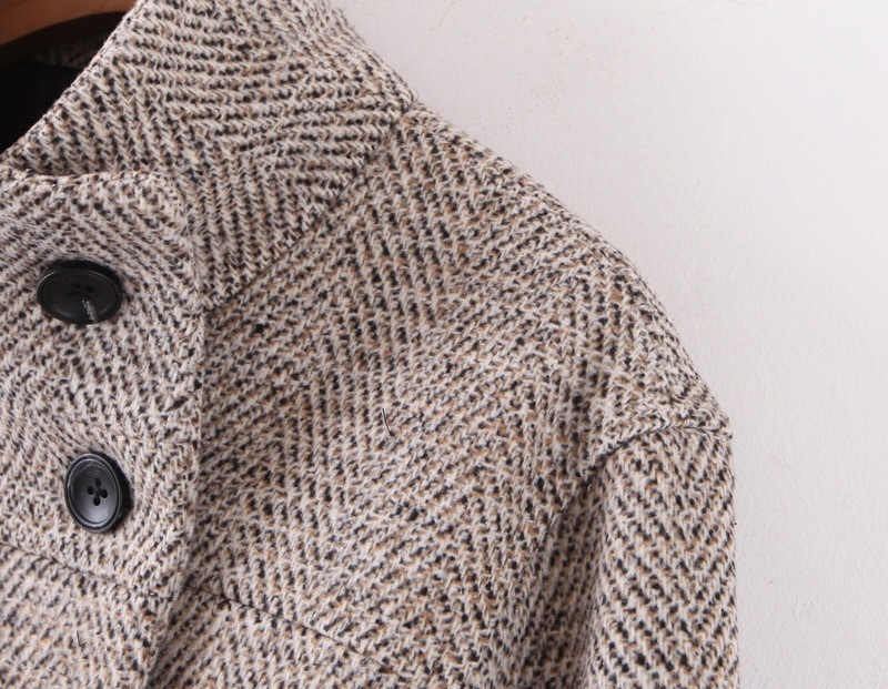 Winter Check Plaid Woolen Blends Coat Women Single-Breasted Button Stand Collar Long Sleeve Knee Length OL Trench Outerwear 210429