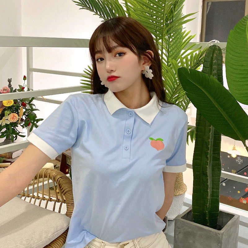 Women Peach Embroidery Turndown Collar Tee Shirts Sweet Girl Tees Korea Style Summer Mush Have Basic Tops 3 Colors T Shirt 210526, Blue
Women Peach Embroidery Turndown Collar Tee Shirts Sweet Girl Tees Korea Style Summer Mush Have Basic Tops 3 Colors T Shirt 210526, Blue