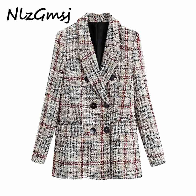 Women Fashion Plaid Tweed Blazer Coat Vintage Double Breasted Long Sleeve Female Outerwear Chic Tops 210628, As picture
Women Fashion Plaid Tweed Blazer Coat Vintage Double Breasted Long Sleeve Female Outerwear Chic Tops 210628, As picture
