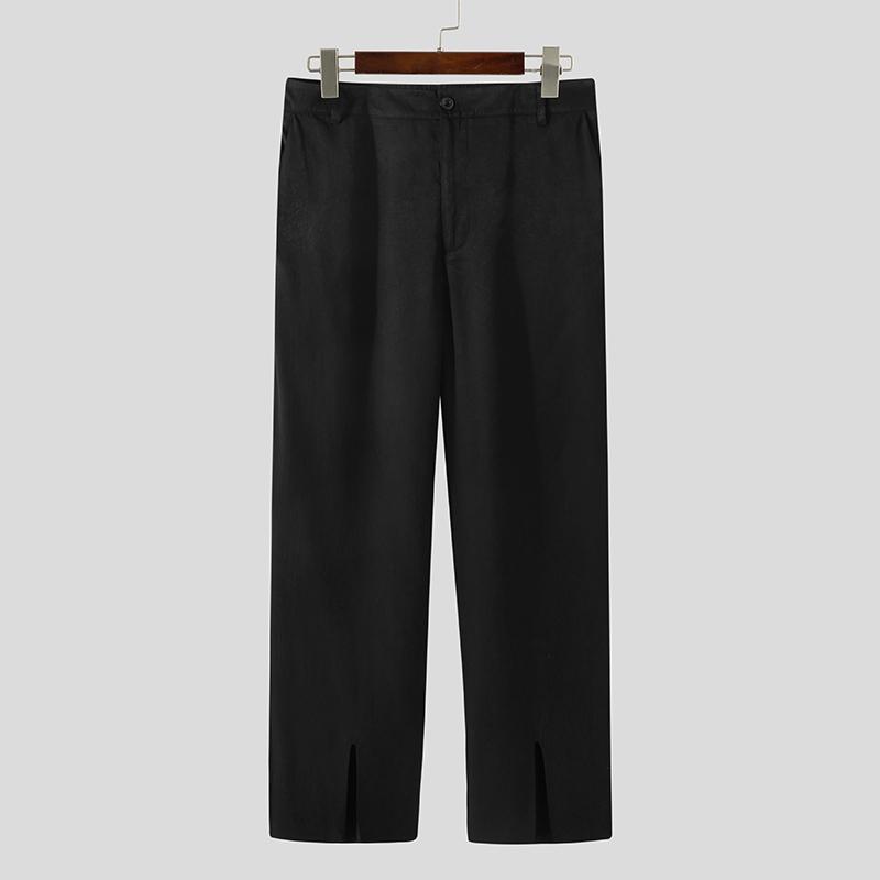 Fashion Men Pants Solid Joggers Button Streetwear Korean Split Hem Casual Trousers Straight Long S-5XL INCERUN Men's
