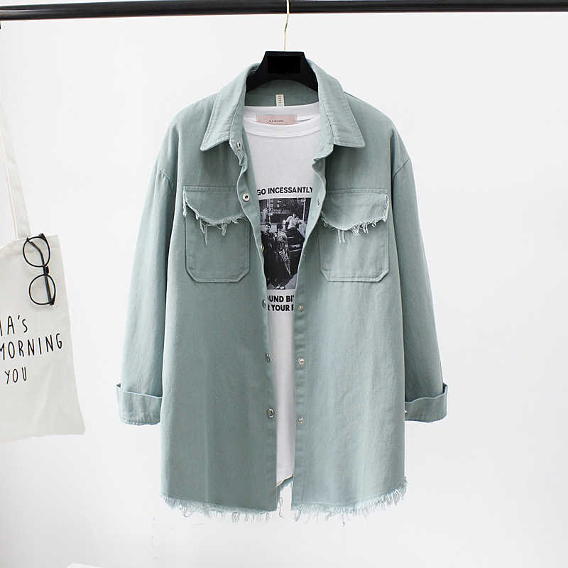 Spring Autumn Long section lapel Tassel Denim Jackets women loose Casual Long Sleeve female's thin Basic Jacket Coats 210928