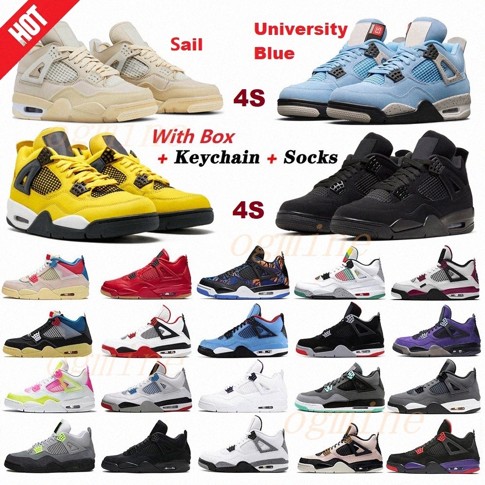 With Box Jumpman womens mens 4 4s Basketball Shoes University Blue Royal Black White Classic retro Cement Union Sail Fire Red Guava Ice trainers ja01#, Union 36-47