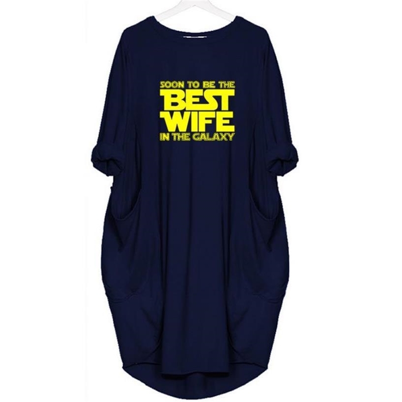 New Arrival For Women Best Wife In The Galaxy Pocket Tshirt Tops Harajuku T-Shirt Female Streetwear 210406