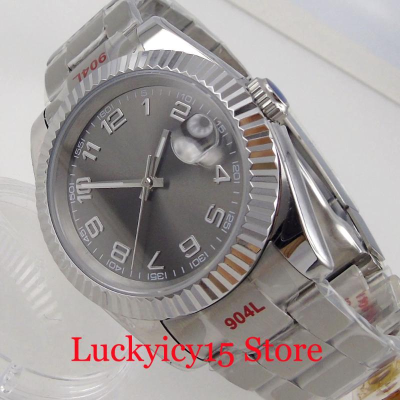 Wristwatches Grey Dial Fluted Bezel 36MM/39MM Men Watch 21 Jewels MIYOTA 8215 Automatic Brushed Oyster Band Glide Lock Calendar, Mingzhu 2813
Wristwatches Grey Dial Fluted Bezel 36MM/39MM Men Watch 21 Jewels MIYOTA 8215 Automatic Brushed Oyster Band Glide Lock Calendar, Mingzhu 2813