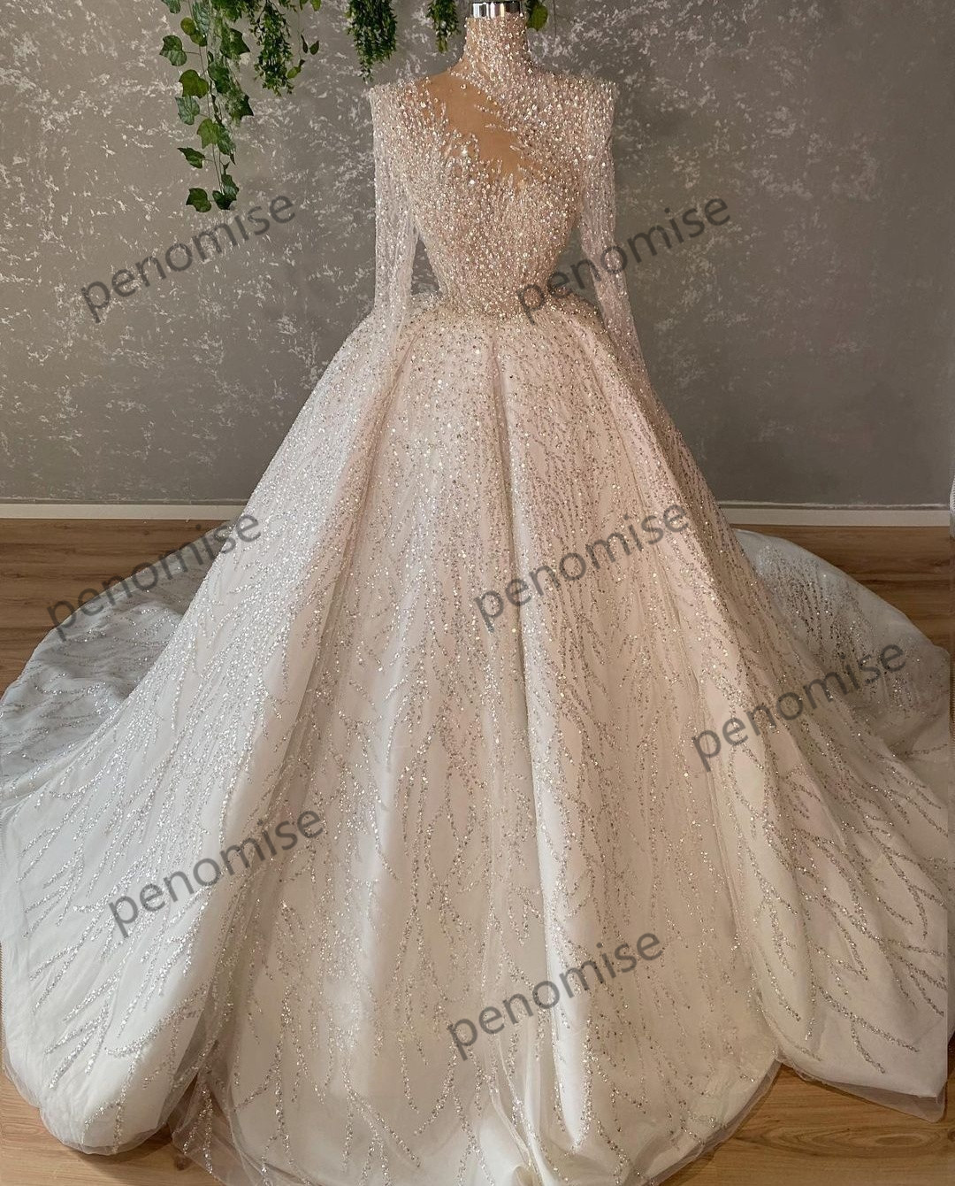 Vintage Sparkle Wedding Dresses Bling Long Sleeve Muslim Bridal Gowns 2022 Fashion Lace Sequined Custom Made Robe De Mariage