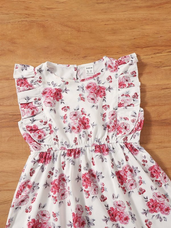 Toddler Girls Floral Print Butterfly Sleeve Dress SHE02