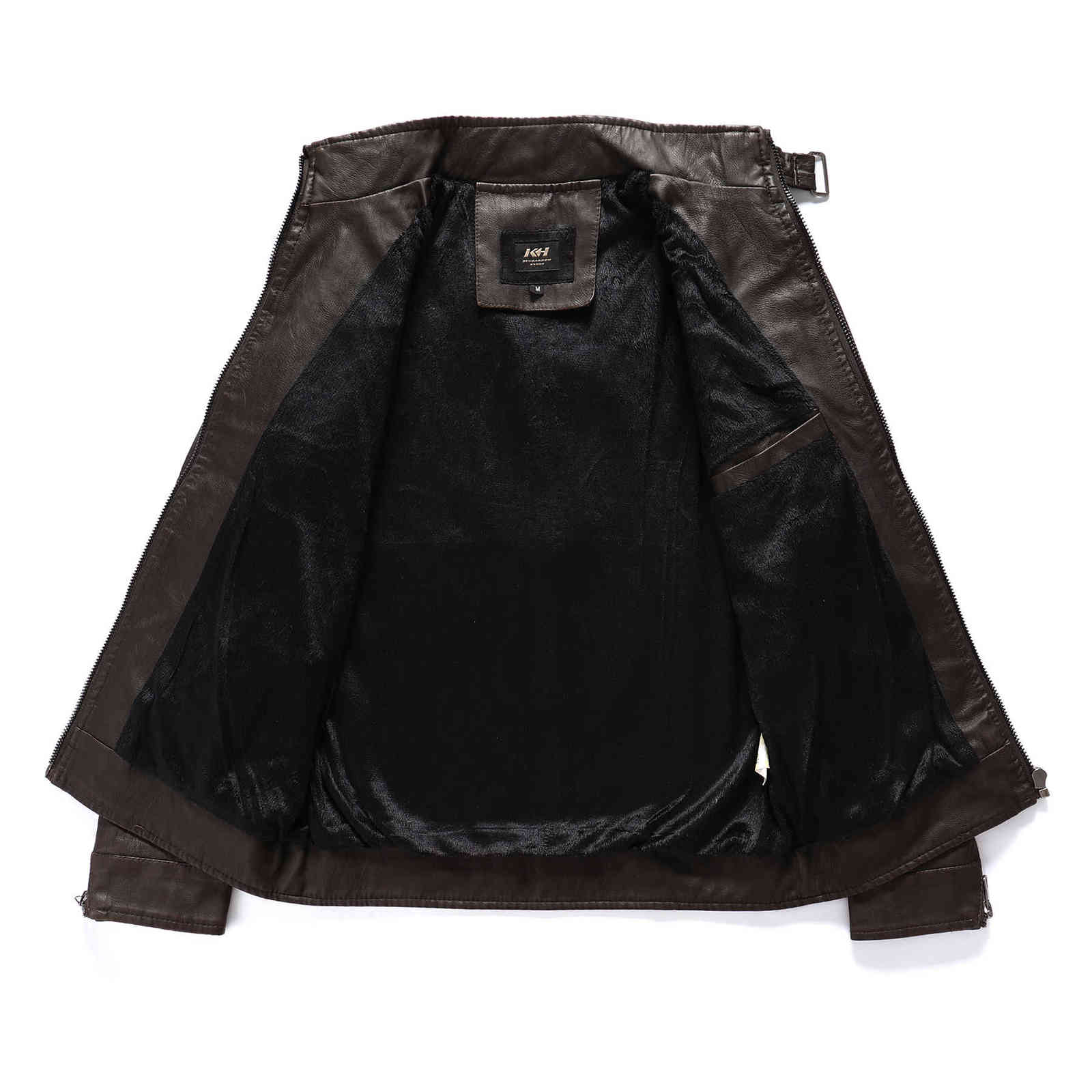 Autumn Winter Men's Motorcycle Leather Jacket Lining with Velvet Stand Collar Faded leisure Artificial Leather Coat 211111