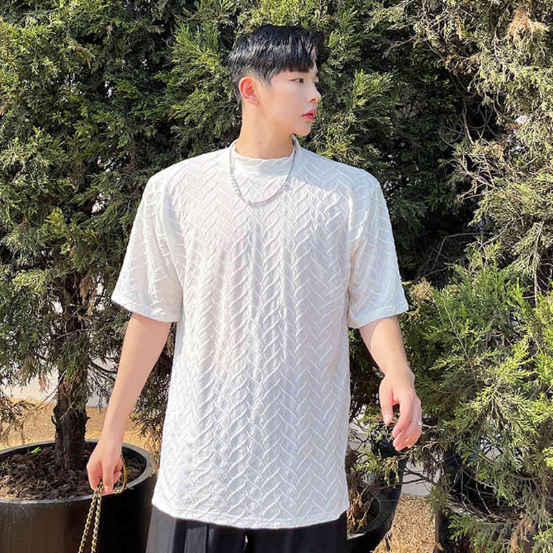 IEFB Summer T-shirts For Men Wrinkle Texture Short Sleeve T-shirt Men's Loose Black White Korean Trend Tee Tops 9Y7769 210524