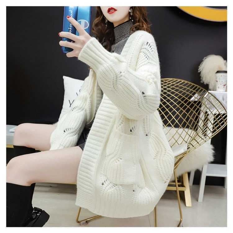 H.SA Long Sweet Sweater and Cardigans Women Pink Oversized Knit Poncho Yellow Cardigans Howllow Out Harajuku Tops 210716