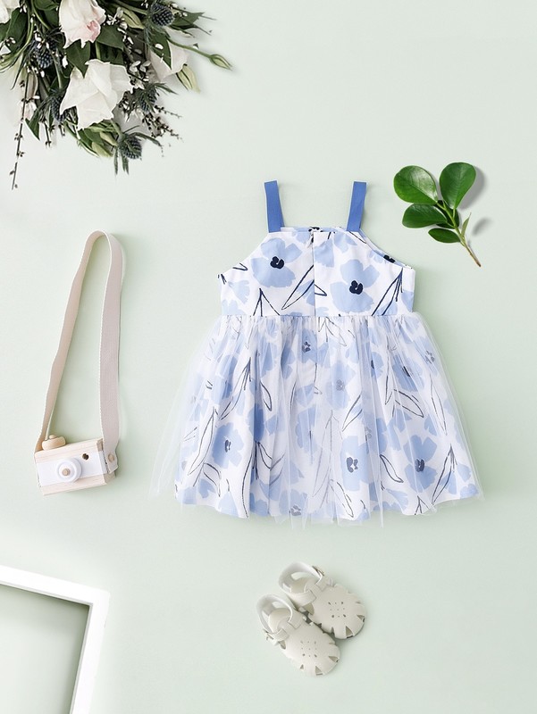 Toddler Girls Floral Contrast Mesh Cami Dress SHE