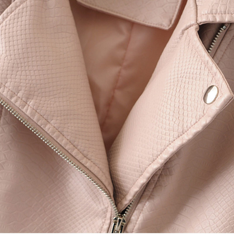 Serpentine PU Locomotive Lapel Long Sleeve Zipper Slim Women's Jacket Autumn Slim Fashion Black Female Coat Harajuku 210507