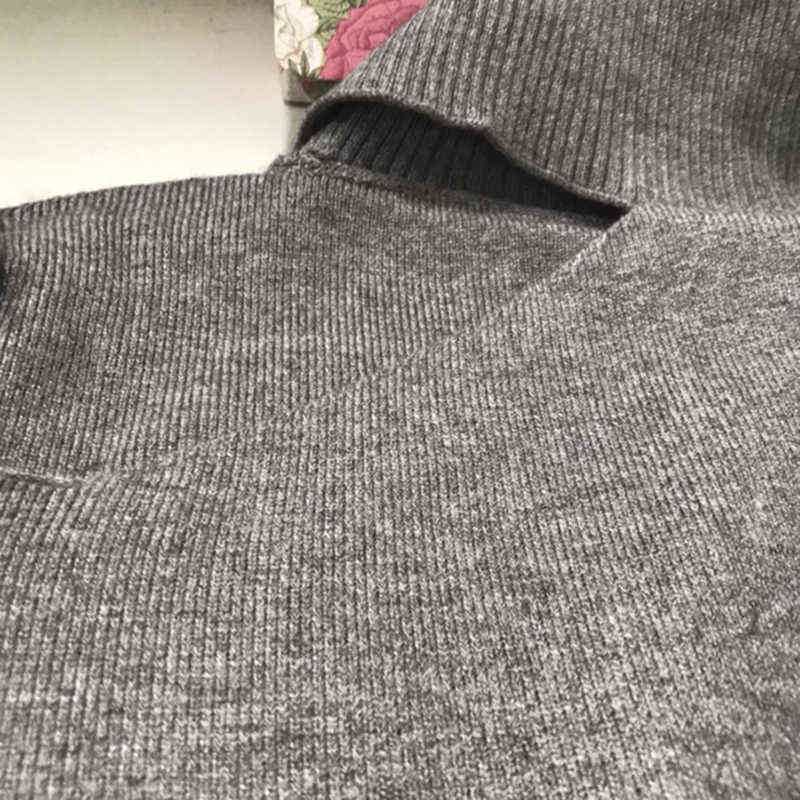 Knitted Sweater Off Shoulder Pullovers Sweater for Women Long Sleeve Turtleneck Female Jumper Black White Sexy Clothing 211109