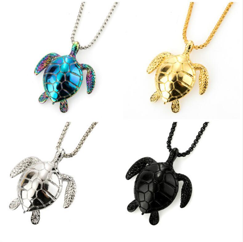 Steel Mens Womens Oxidized Rainbow Sea Turtle Tortoise Pendant Necklace 24 inches Chain, Animal Love