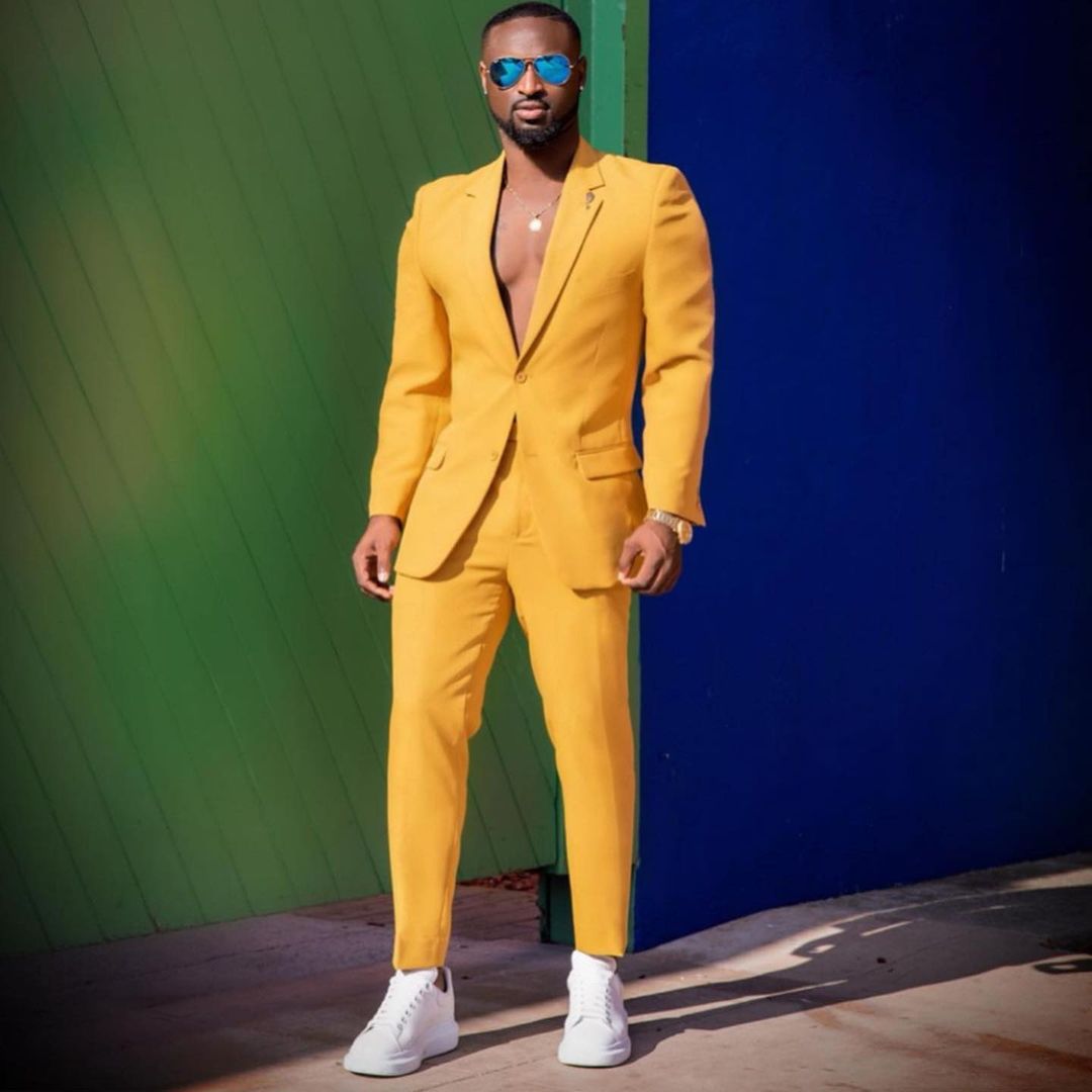 Gentleman Yellow Mens Tuxedos Plus Size Men Business Pants Suit Tailored Prom Party Wedding Suits (Jacket+Pants)
