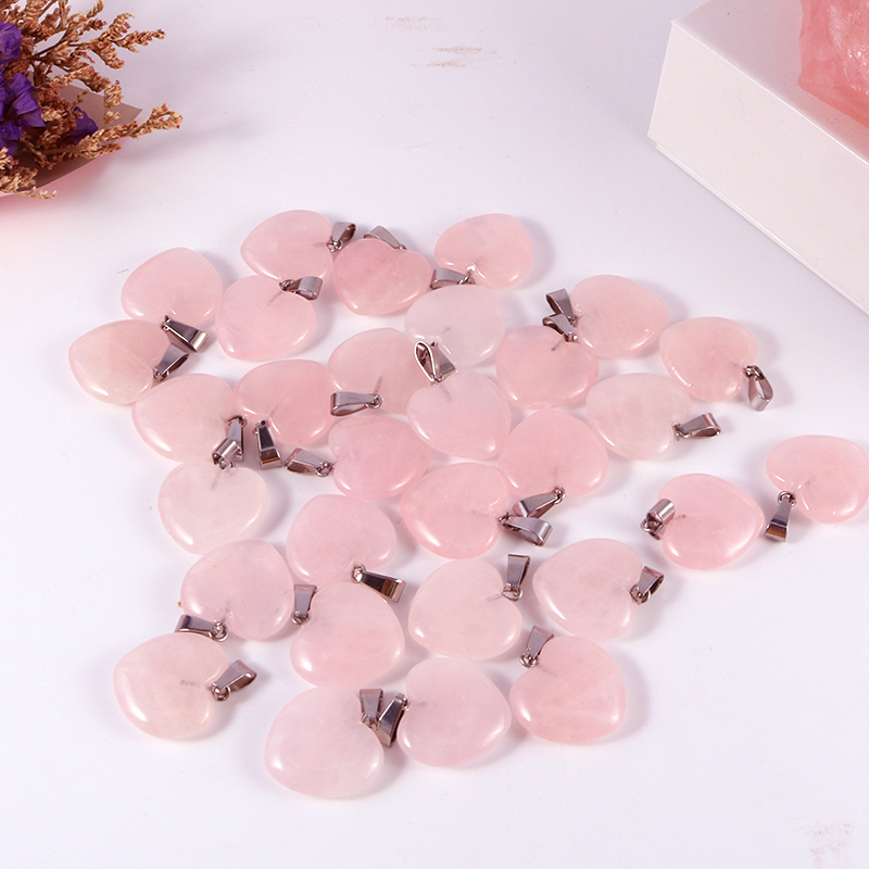 Rose Quartzs Crystal Necklace Natural Stone Heart Pendants Fashion Beads 20mm For DIY Jewelry Making Gemstones